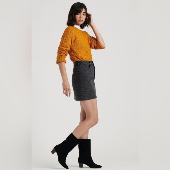 Lucky Brand Old Favorite Mini Skirt In Charcoal Leopard Print Size 10/30 - Picture 3 of 13